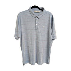 Travis Mathew Golf Polo Shirt Mens XL Blue Striped Short Sleeve Pima Cotton/Poly
